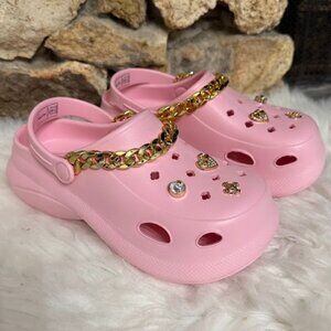 Pink Clog Sandals with Chain Charms